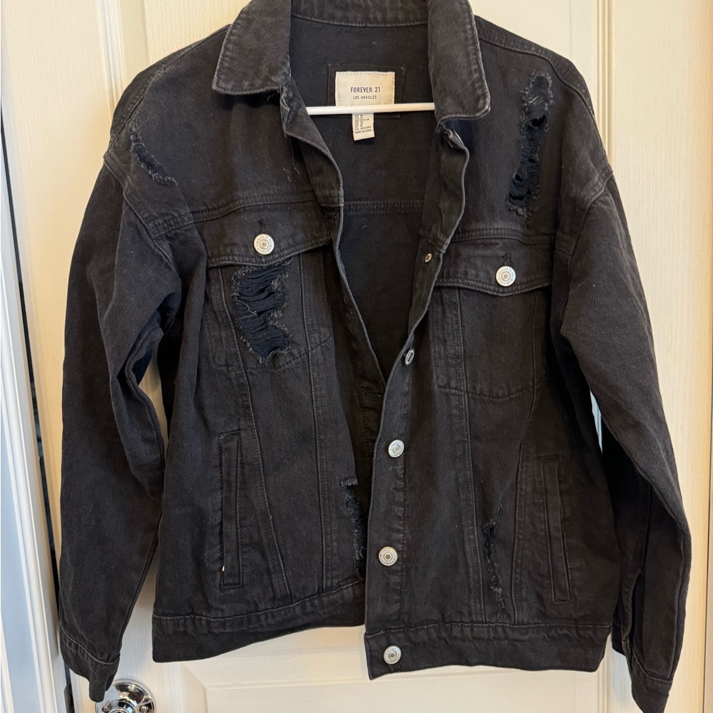 Forever 21 Black Distressed Denim Jacket